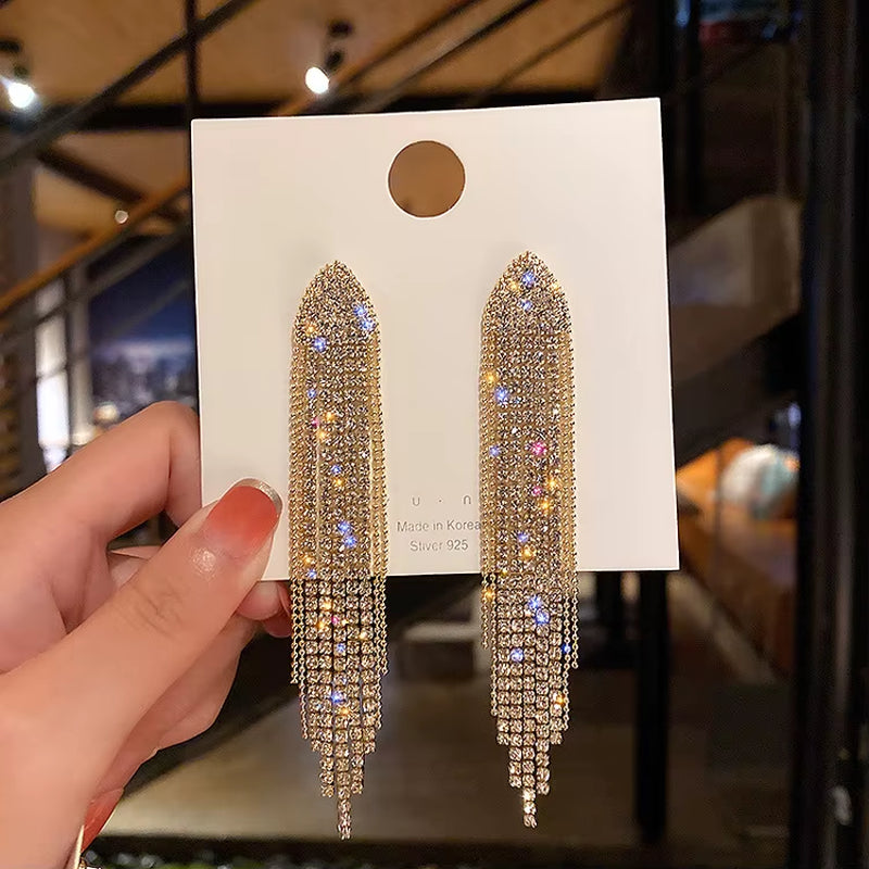 Purple Crystal Butterfly Long Tassel Stud Earrings