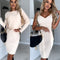 2Pcs Suit Women'S Solid Stripe Long-Sleeved Top and Tight Suspender Skirt Fashion Autumn Winter Slim Clothing
