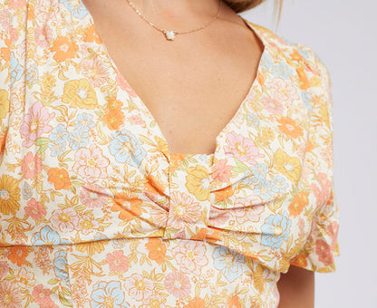 Women'S Meadow Twist Mini Dress - Yellow Print