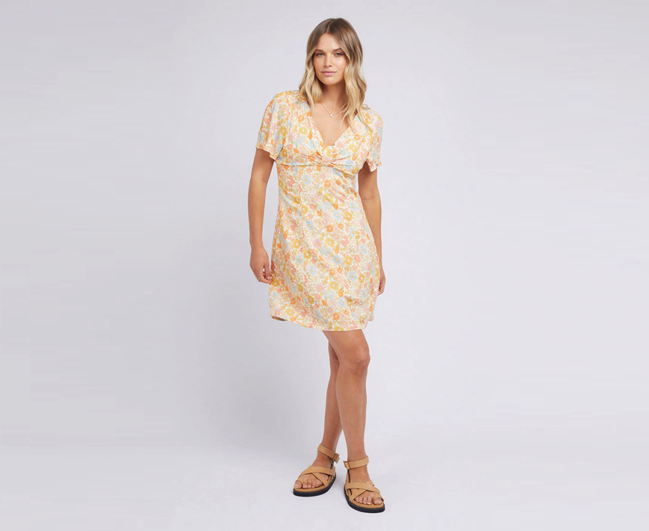 Women'S Meadow Twist Mini Dress - Yellow Print